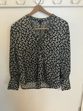 Ann Taylor Black Blouse with White Bow Print